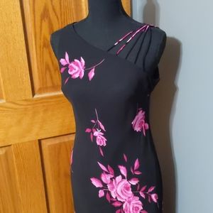 Evan Picone Rose Print Strappy Shoulder Dress